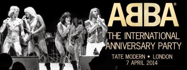 Originele banner van de ABBA party in Londen.