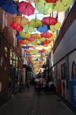  In de Rue Haute Marcelle hangen al deze paraplu's 8 september 2016